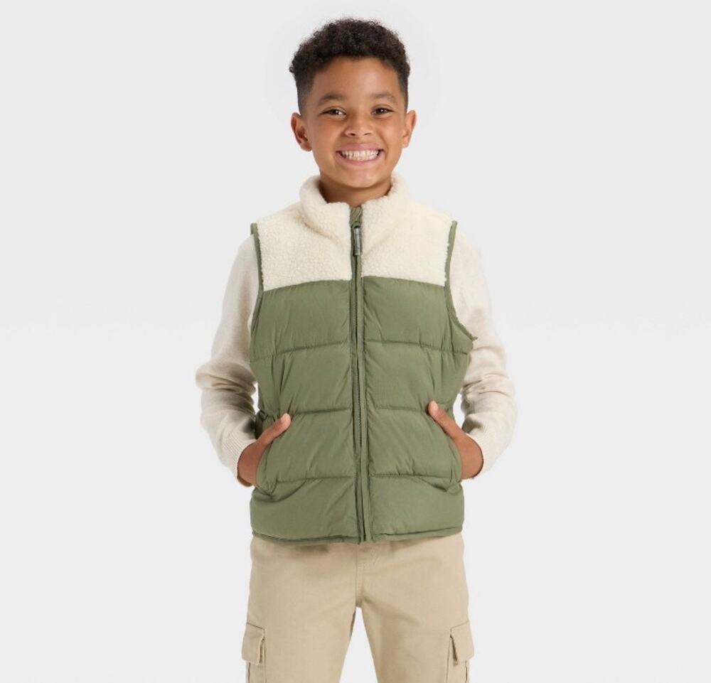 Cat‎ & Jack Boys Olive Green Sherpa Puffer Vest Size Small S